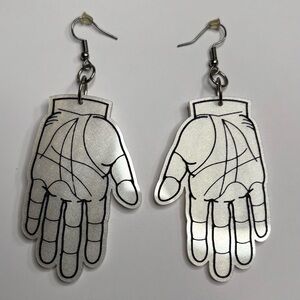 Silver Palmistry Hand Design French Hook Earrings